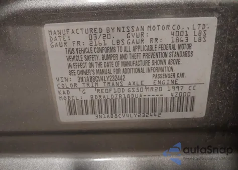 2020 Nissan Sentra Sv Xtronic Cvt from USA, damaged, VIN 3N1AB8CV4LY232442
